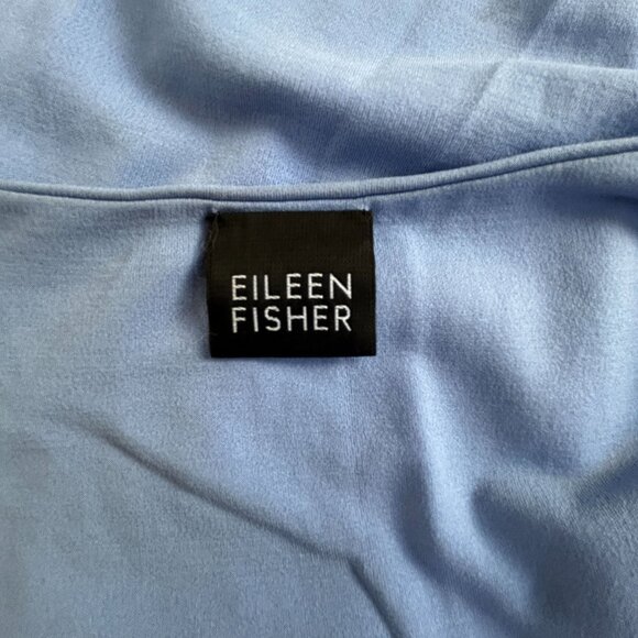 Eileen Fisher Womens V-Neck 3/4 Sleeve Top Blue Relaxed Fit Casual Lightweight - Picture 3 of 7